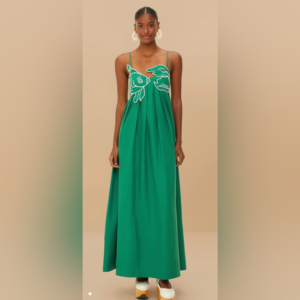 NWT Farm Rio Green Fish Top Lenzing Ecovero Euroflax Maxi Dress Medium